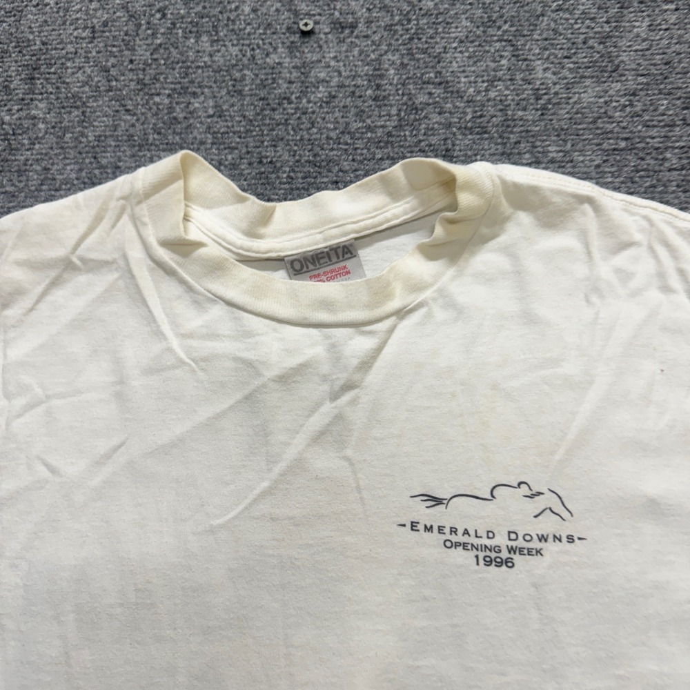 VTG Oneita Emerald Downs T-Shirt Men's 2XL White Single Stitch Y2K 90s - Picture 5 of 9